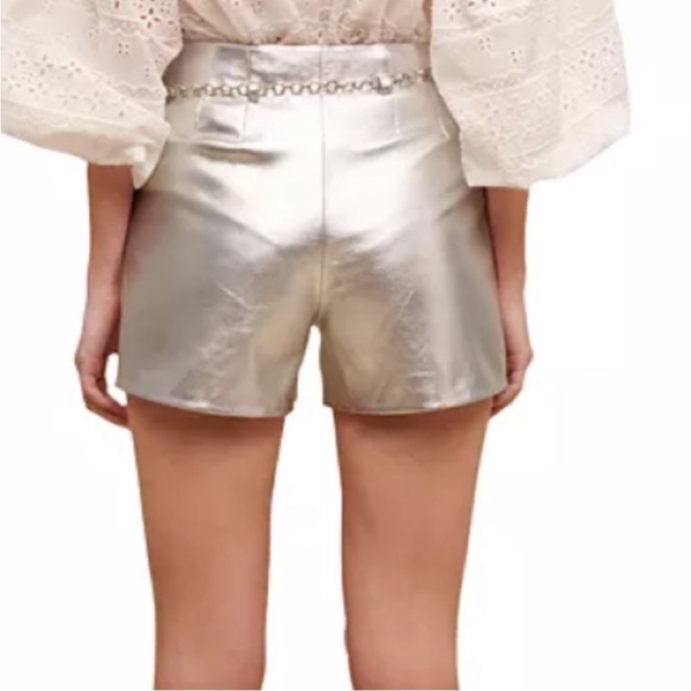 MAJE IROSUM LEATHER SHORTS Silver NWT Size-38 no belt - Picture 7 of 8